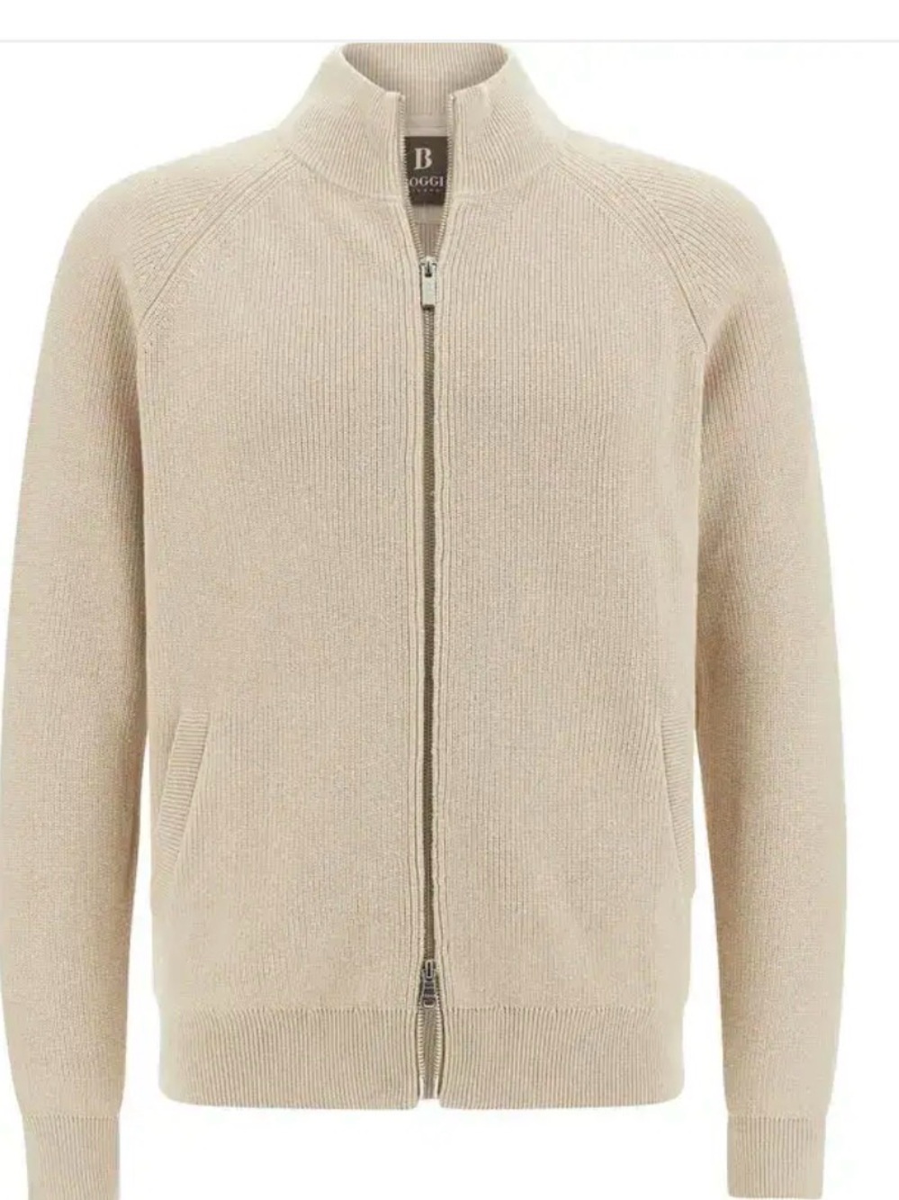 Boggi Men's Light Beige Zip-Up Knit Cardigan